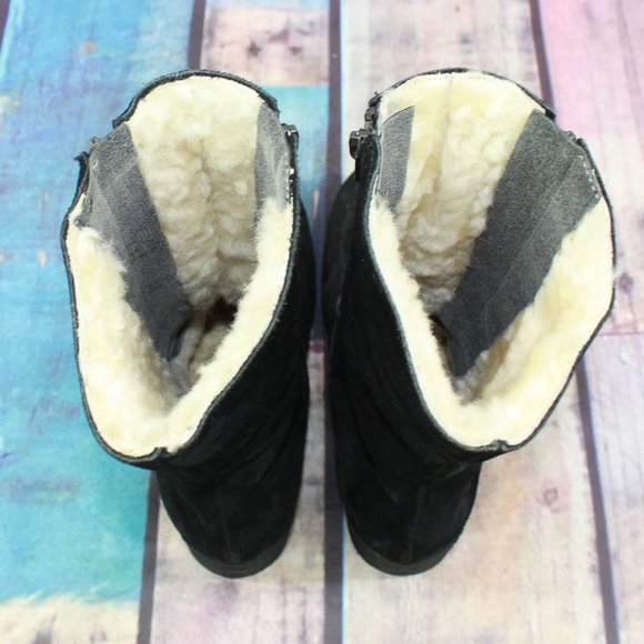 LL Bean Women's Black Suede Double Zipper Shearling Lined Boots Size 9 Inch - Picture 6 of 9